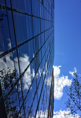 Reflective glass wall on office building