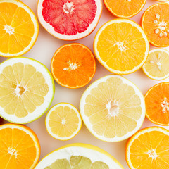 Fototapeta na wymiar Pattern of citrus on white background. Flat lay, top view. Fruit background