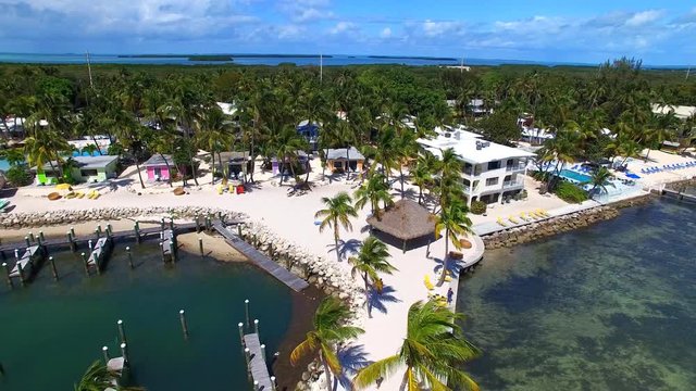Aerial view of Islamorada Island, Coral bay, Way to Key west, Overseas Highway Florida, USA from above