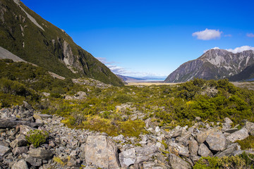 Mount Tasman Valleys , Aoraki Mt Cook national park Southern Alps mountain South Island New Zealand.