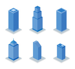 Set of isometric buildings, skyscrapers