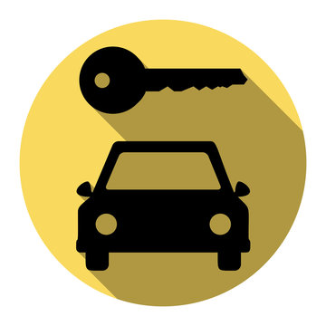 recommend clip art: Car key simplistic sign. Vector. Flat black icon with flat shadow on royal yellow circle with white background. Isolated.