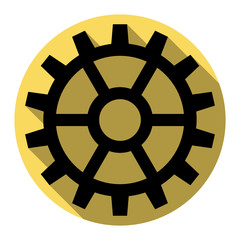 Obraz premium Gear sign. Vector. Flat black icon with flat shadow on royal yellow circle with white background. Isolated.