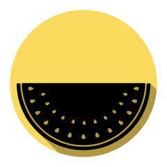 Watermelon sign. Vector. Flat black icon with flat shadow on royal yellow circle with white background. Isolated.