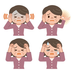 頭痛に悩むシニア女性のセット