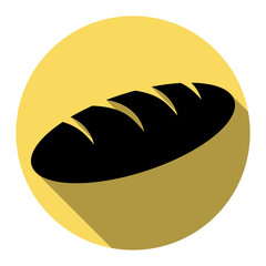 Bread sign. Vector. Flat black icon with flat shadow on royal yellow circle with white background. Isolated.
