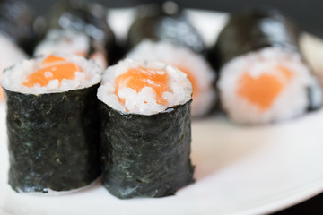 Salmon sushi with seaweed