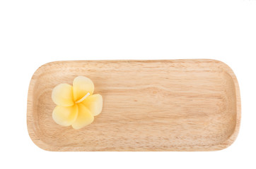 Spa  aromatherapy products on wooden tray  on white background