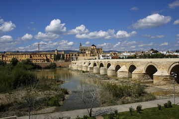 Fototapeta premium view of the Roman Bridge and Mosque-Cathedral on the Guadalquivir River, Cordoba, Spain