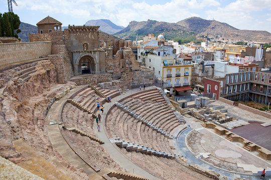 Roman amphitheater and ruins in Cartagena city, region of Murcia, Spain.