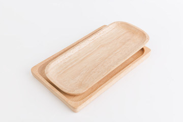 Brown wooden tray on white background