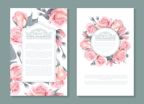 Vector botanical banners with pink roses. Vertical design for wrapping paprer, soap, beauty salon, natural and organic products, make up, health care products or aromatherapy, etc. Place for text