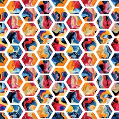 Zelfklevend behang Marmeren hexagons Aquarel zeshoek naadloos patroon