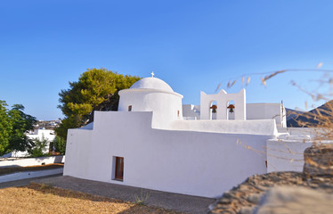 white Orthodox chapel at Sifnos island Cyclades Greece
