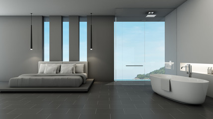 Bedroom background take view sea -3D render