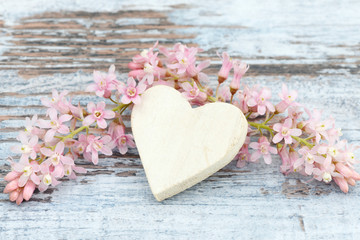 heart and flower lying on wood