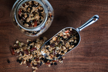 Healthy wholesome granola with raisins,almonds,oats,seeds, and coconut