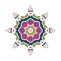 Kaleidoscope big bud. Oriental pattern illustration. Flower background