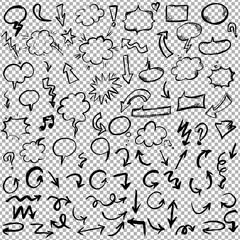 Black Hand Drawn Arrows And Speech Bubbles Set