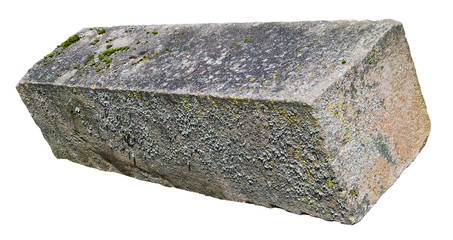 The big rectangular old aged mossy solid  block from red granite.