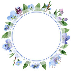 Wildflower cherry flower frame  in a watercolor style isolated.
