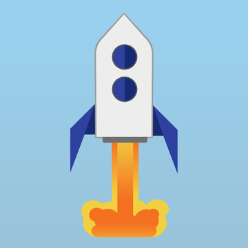 Vector illustration of space rocket on blue background