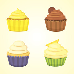 Set of cute vector cupcakes and muffins. Colorful cupcake isolated for food poster design.