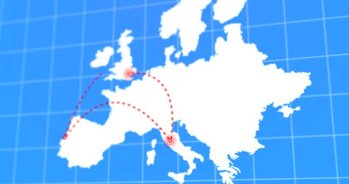 Animated Travel and Business Trip Infographic on White Europe Earth Map 4k Rendered Video 