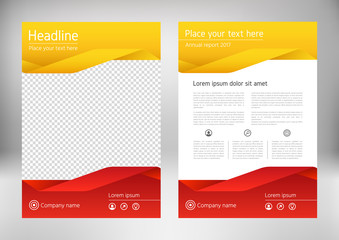 Red geometric flyer cover, business brochure vector design. Leaflet advertising abstract background. Modern poster magazine layout template. Annual report for presentation. Front and back page. 