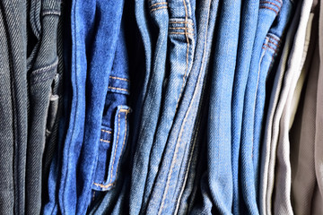 Piled-up blue jeans