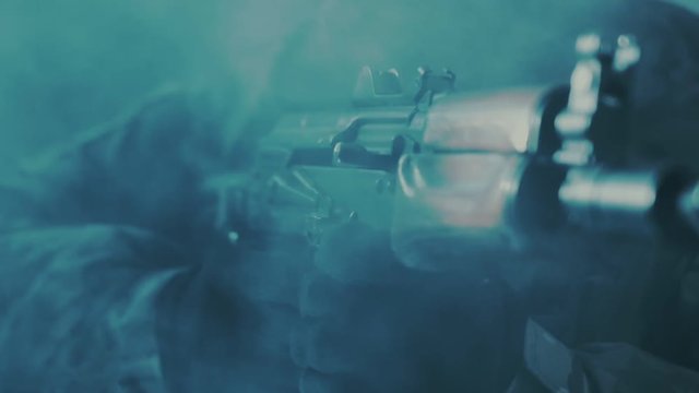 Kalashnikov rifle charging. Close up of charging rifle. Unlocking assault rifle. AK47 loading. Assault rifle ak 47 dual ball detent. Soldier hand charging machine gun