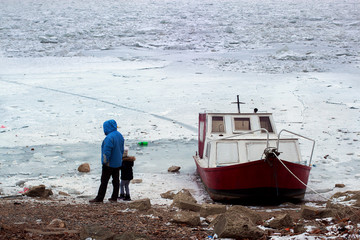 frozen Danube river