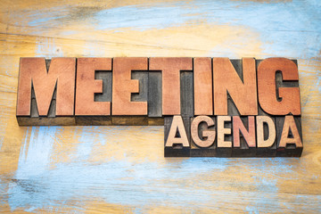 meeting agenda banner in letterpress wood type