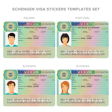Schengen visa passport sticker templates for Poland, Portugal, Slovakia,  Slovenia set Stock Vector | Adobe Stock