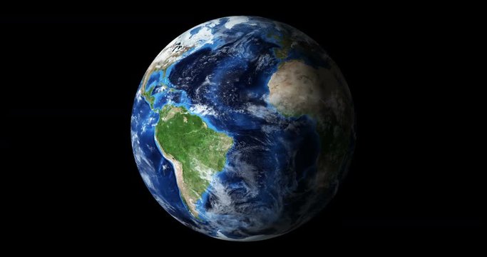 3d render animation blue planet earth from space showing America and Africa, USA, globe world isolated on black background, some elements of this image furnished by NASA