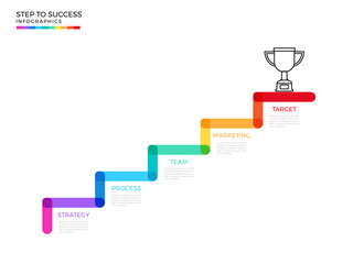 Stair step to trophy and success concept. Business timeline modern colorful infographics template with icons and elements. Can be used for workflow layout, banner, diagram, web design
