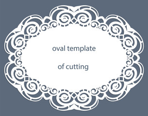Greeting  card with openwork  oval border, paper doily under the cake, template for cutting, wedding invitation, decorative plate is laser cut, vector illustrations.