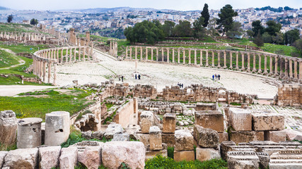 above view of Oval Forum in ancient Gerasa town