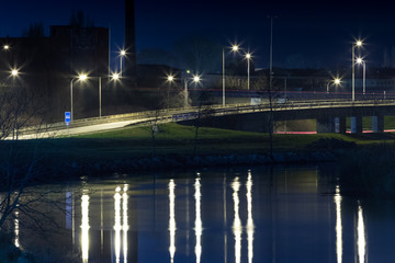 city bypass at night over the river, Nitra, Slovakia
