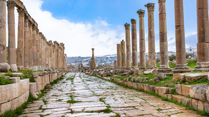 wet Cardo Maximus road in Jerash (ancient Gerasa)