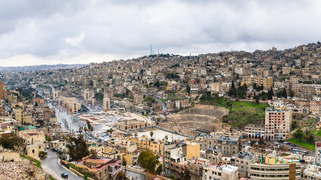 view of center Amman city from citadel in winter