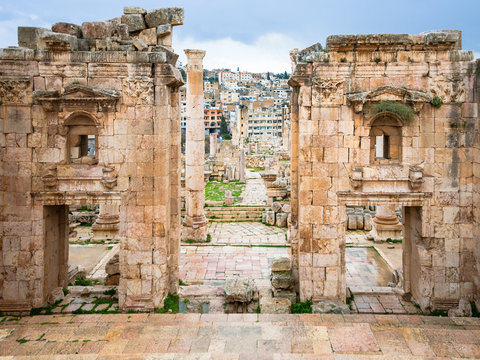 Jerash city through Gateway of Artemis temple
