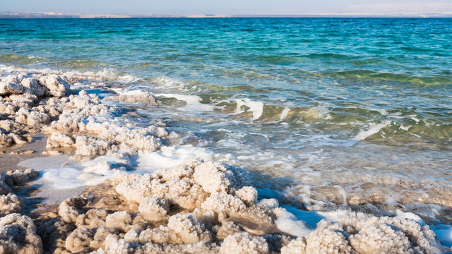 shore of Dead Sea in sunny winter day