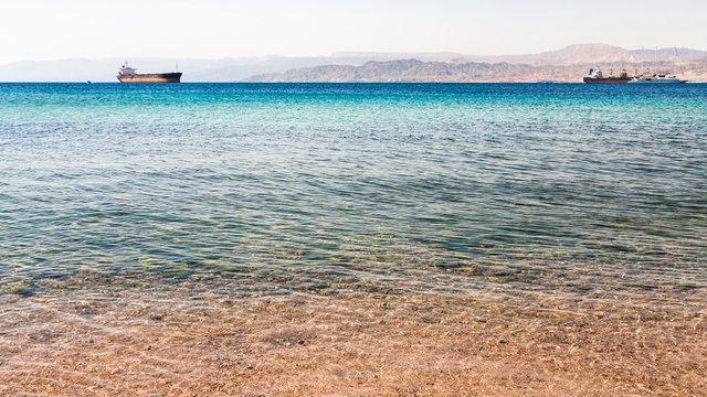 clear water near urban beach of Aqaba town