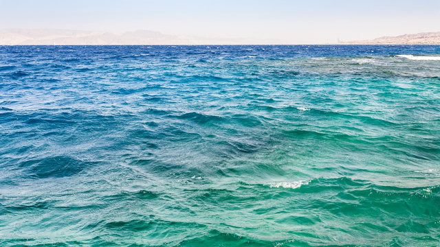 waves on surface of Gulf of Aqaba on Red Sea