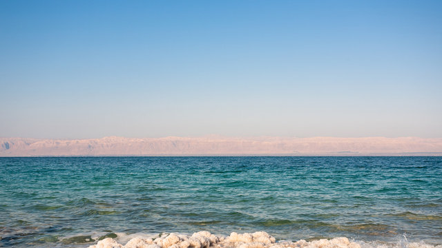 water surface of Dead Sea in sunny winter day