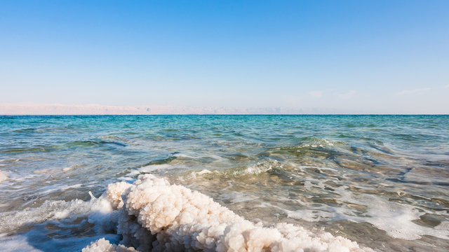 crystalline salt close up on coast of Dead Sea