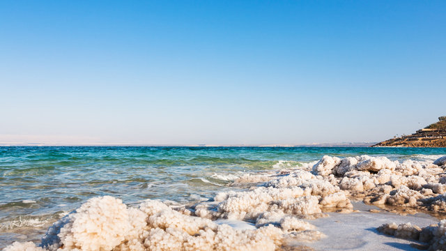 natural salt close up on shore of Dead Sea