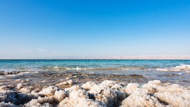 natural salt close up on coast of Dead Sea