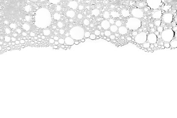 Foam bubble from soap or shampoo washing isolated on white background top view